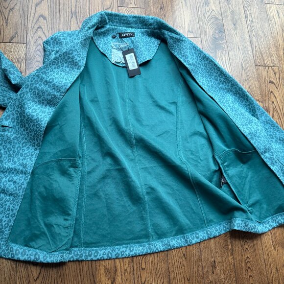 APNY Aqua Teal Leopard Print Blazer Jacket NWT Women’s Size Large - Picture 7 of 12